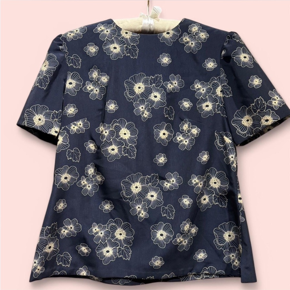 Blue and White Boxy Short Sleeve Blouse